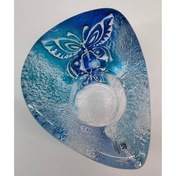 Mats Jonasson Maleras Other - Mats Jonasson Maleras Crystal Butterfly Votive Blue Swirl Art Glass Sweden